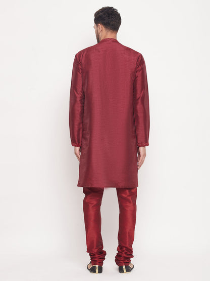 Men's Maroon Silk Blend Straight Kurta Pyjama Set