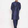 Men's Navy Blue Silk Blend Straight Kurta Pyjama Set