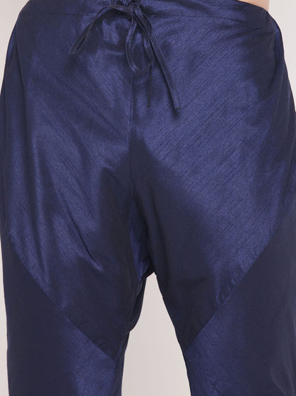 Men's Navy Blue Silk Blend Straight Kurta Pyjama Set