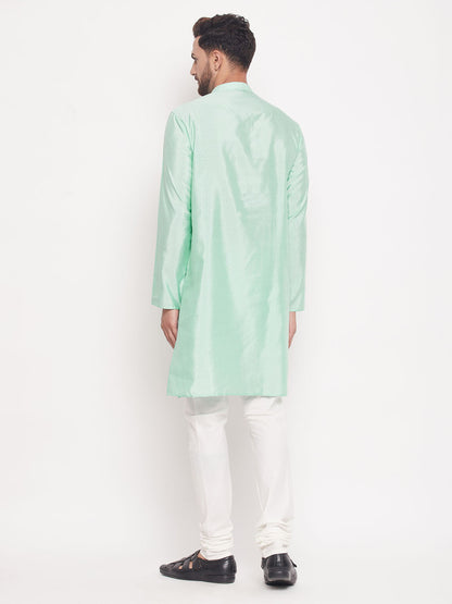 Men's Aqua Silk Blend Straight Kurta Pyjama Set