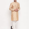 Men's Beige Silk Blend Straight Kurta Pyjama Set