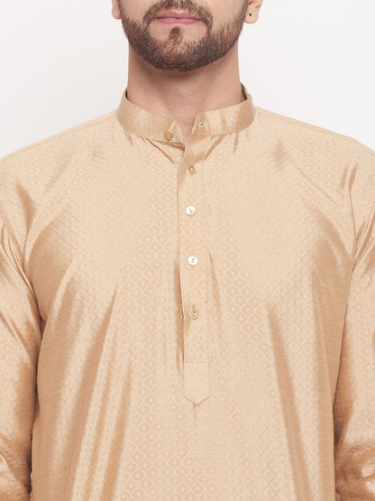 Men's Beige Silk Blend Straight Kurta Pyjama Set