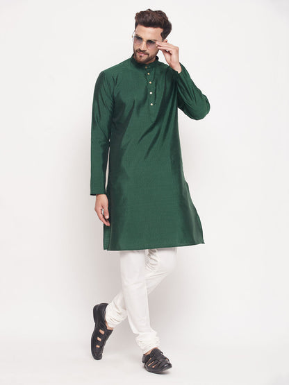 Men's Green Silk Blend Straight Kurta Pyjama Set