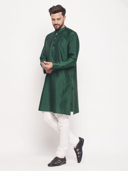 Men's Green Silk Blend Straight Kurta Pyjama Set