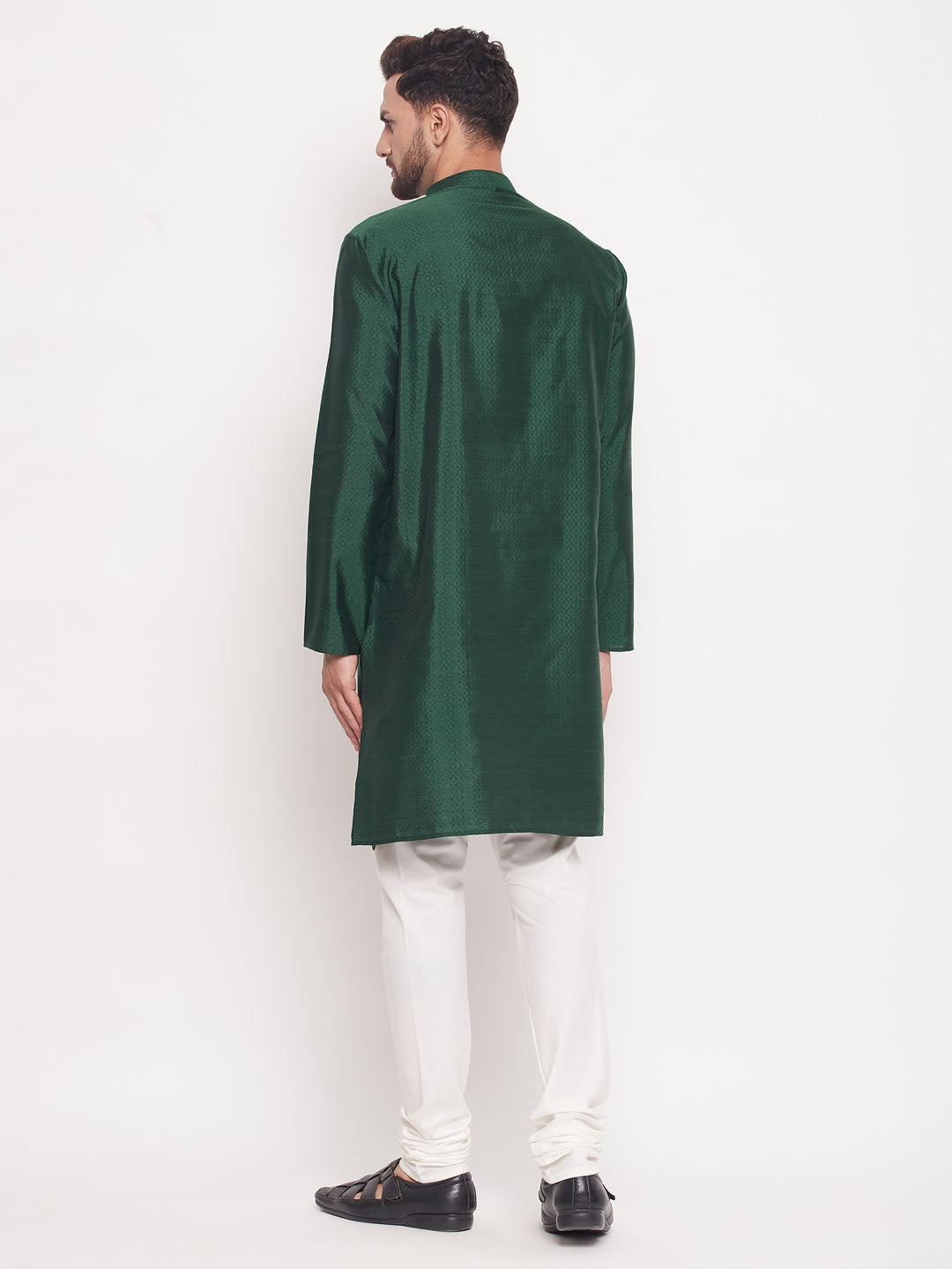 Men's Green Silk Blend Straight Kurta Pyjama Set