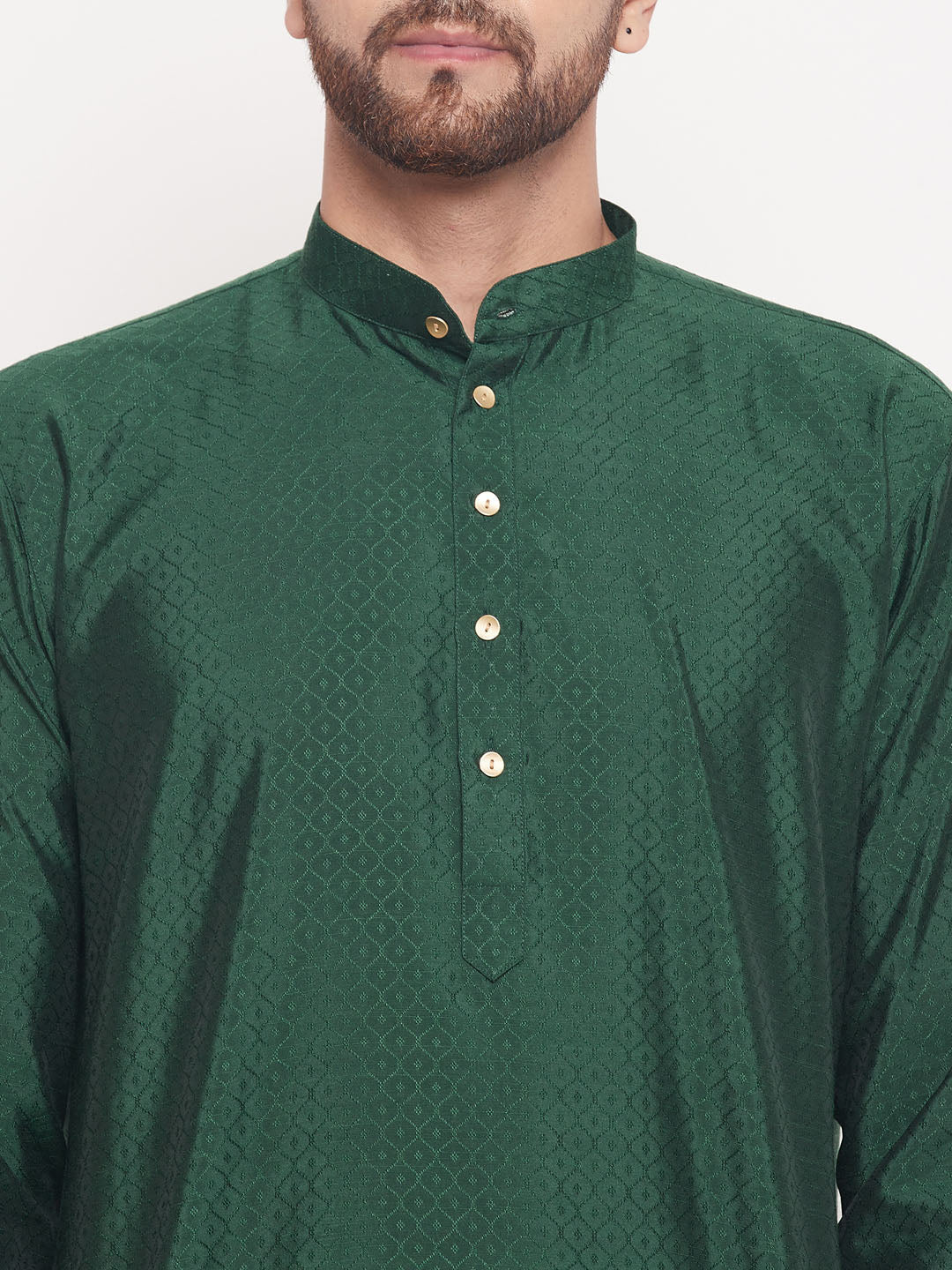 Men's Green Silk Blend Straight Kurta Pyjama Set
