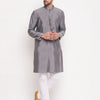 Men's Grey Silk Blend Straight Kurta Pyjama Set