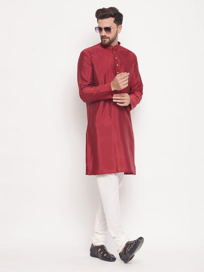 Men's Maroon Silk Blend Straight Kurta Pyjama Set