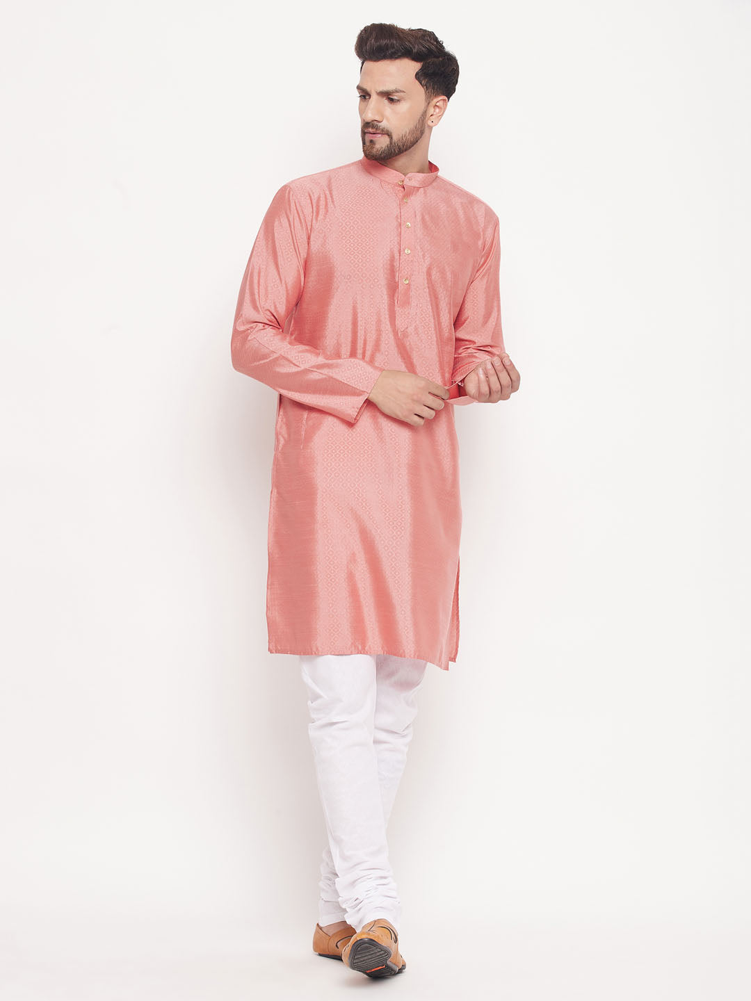 Men's Pink Silk Blend Straight Kurta Pyjama Set