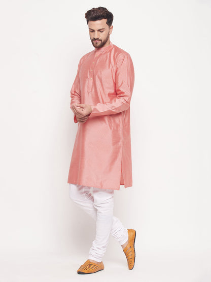 Men's Pink Silk Blend Straight Kurta Pyjama Set