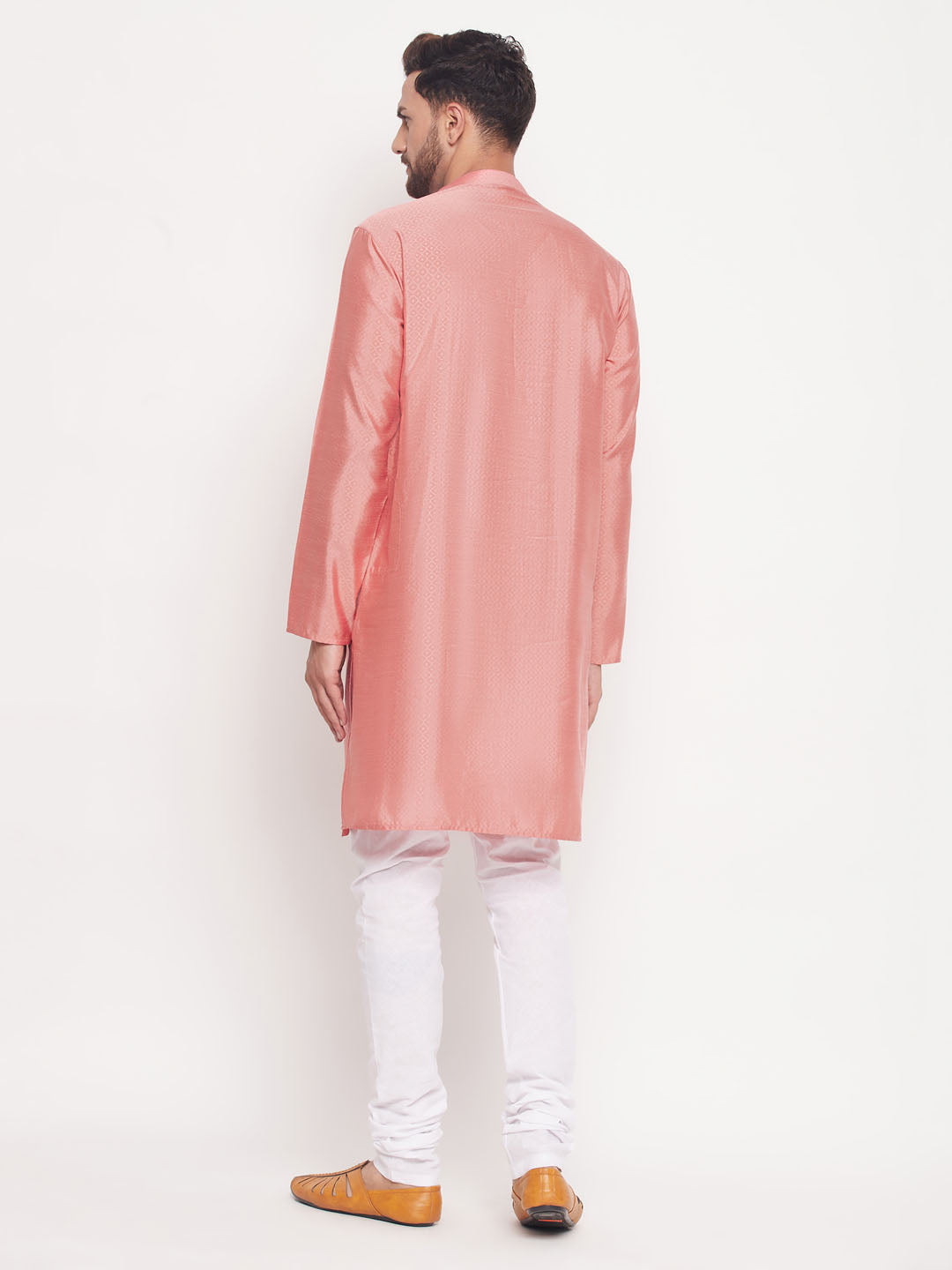 Men's Pink Silk Blend Straight Kurta Pyjama Set