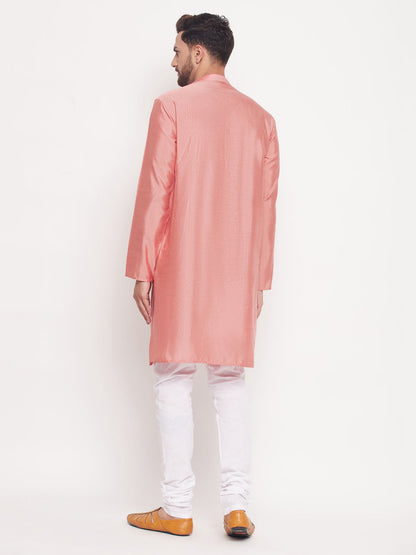 Men's Pink Silk Blend Straight Kurta Pyjama Set