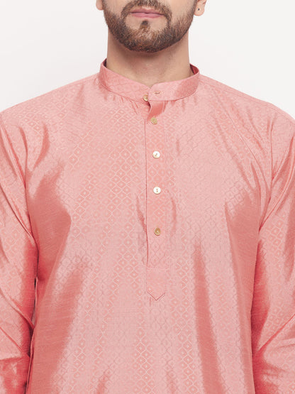 Men's Pink Silk Blend Straight Kurta Pyjama Set