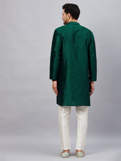 Men's Green Silk Blend Straight Kurta Pyjama Set