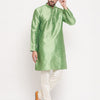 Men's Mint Green Silk Blend Straight Kurta Pyjama Set