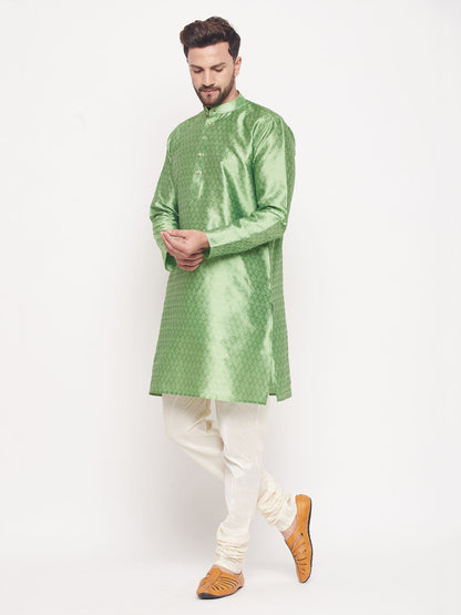 Men's Mint Green Silk Blend Straight Kurta Pyjama Set