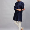 Men's Navy blue Silk Blend Straight Kurta Pyjama Set