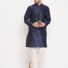 Men's Navy Blue Silk Blend Straight Kurta Pyjama Set