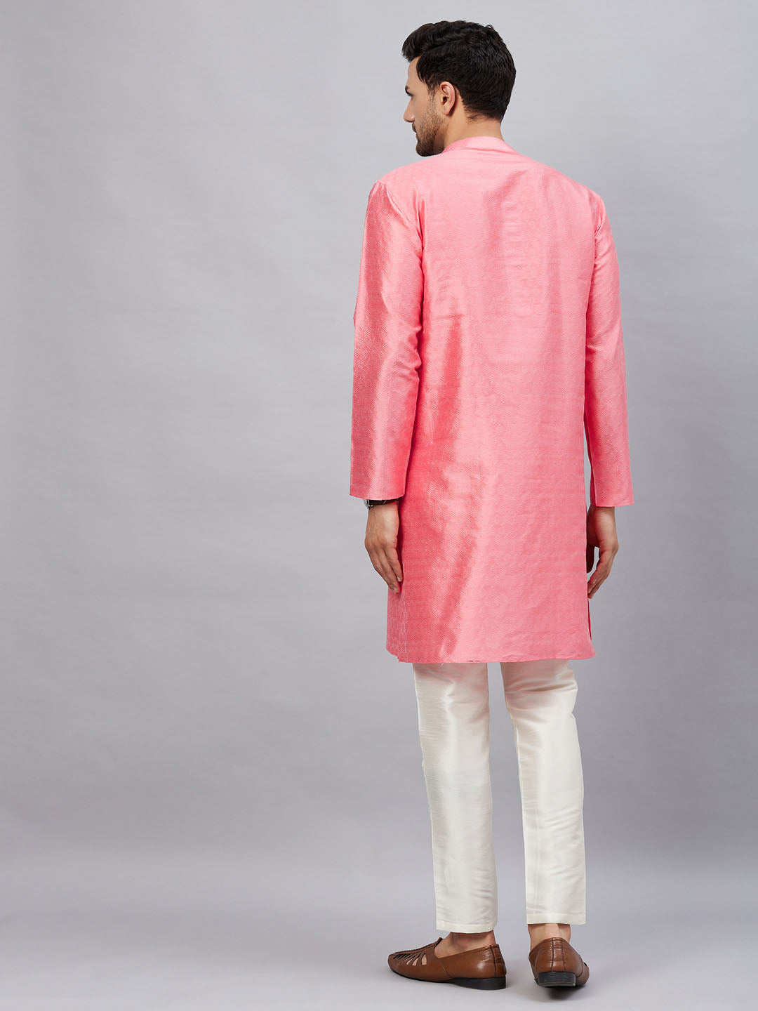 Men's Pink Silk Blend Straight Kurta Pyjama Set