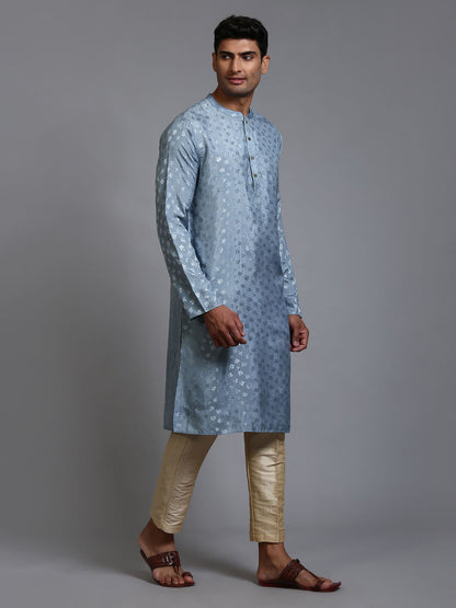 Men's Grey Silk Blend Straight Kurta Pyjama Set