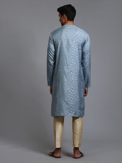 Men's Grey Silk Blend Straight Kurta Pyjama Set