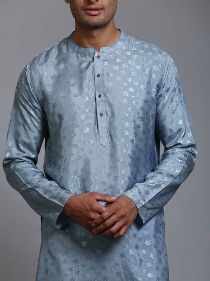 Men's Grey Silk Blend Straight Kurta Pyjama Set