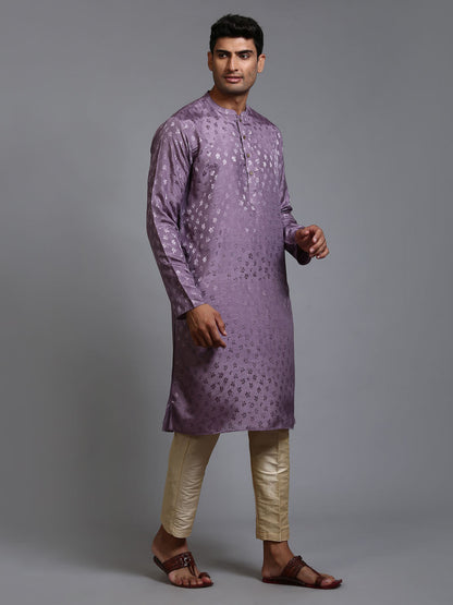 Men's Purple Silk Blend Straight Kurta Pyjama Set