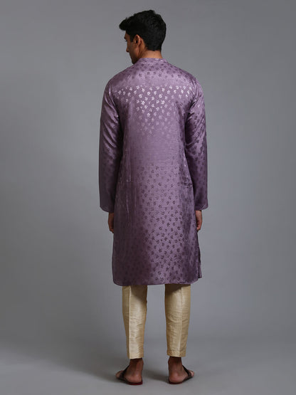 Men's Purple Silk Blend Straight Kurta Pyjama Set