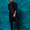 Men's Navy Blue Silk Blend Straight Kurta Pyjama Set