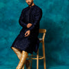 Men's Navy Blue Silk Blend Straight Kurta Pyjama Set