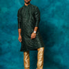 Men's Green Silk Blend Straight Kurta Pyjama Set