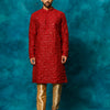 Men's Maroon Silk Blend Straight Kurta Pyjama Set