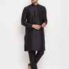 Men's Black Silk Blend Straight Kurta Pyjama Set