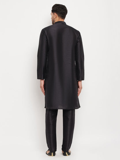 Men's Black Silk Blend Straight Kurta Pyjama Set