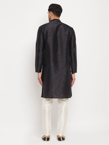 Men's Black Silk Blend Straight Kurta Pyjama Set