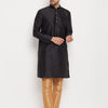 Men's Black Silk Blend Straight Kurta Pyjama Set