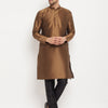 Men's Coffee Silk Blend Straight Kurta Pyjama Set