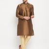 Men's Coffee Silk Blend Straight Kurta Pyjama Set