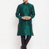 Men's Green Silk Blend Straight Kurta Pyjama Set