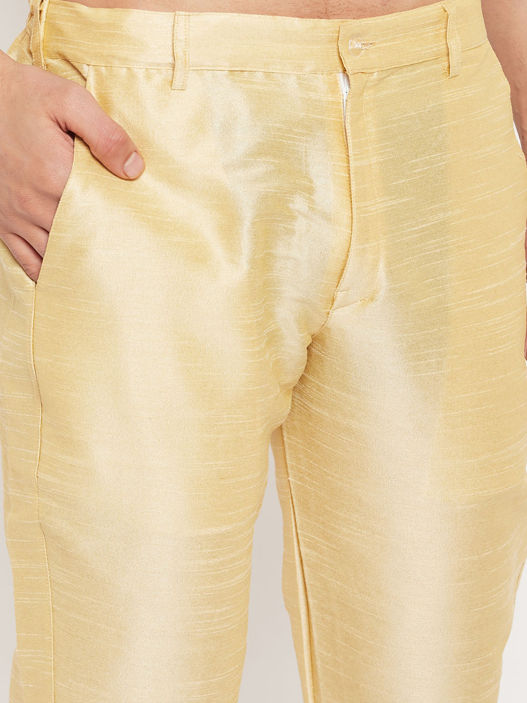Men's Gold Silk Blend Straight Kurta Pyjama Set