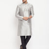Men's Grey Silk Blend Straight Kurta Pyjama Set
