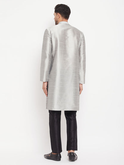 Men's Grey Silk Blend Straight Kurta Pyjama Set