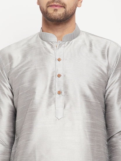 Men's Grey Silk Blend Straight Kurta Pyjama Set