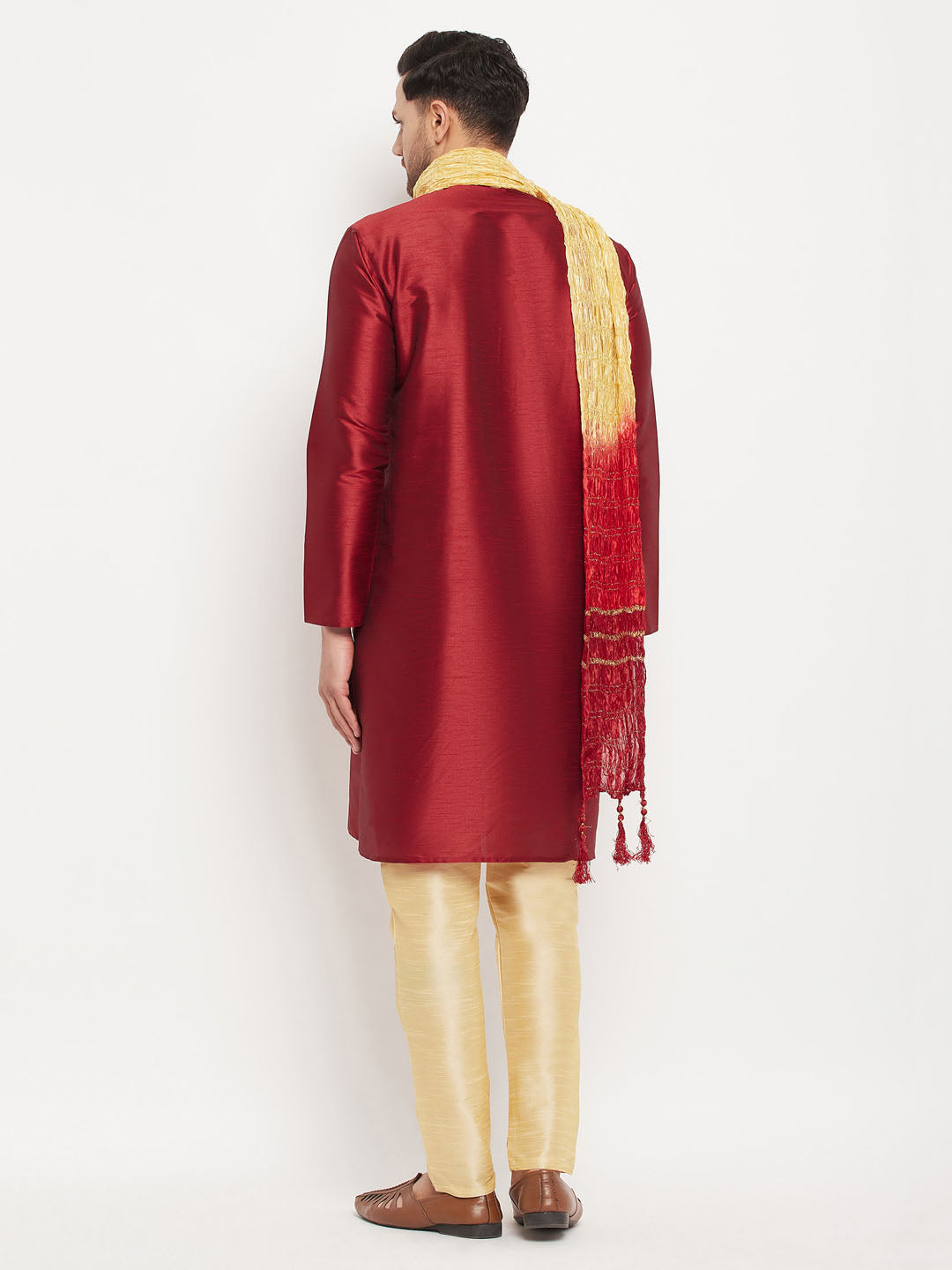 Men's Maroon Silk Blend Straight Kurta Pyjama Set