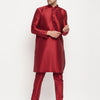 Men's Maroon Silk Blend Straight Kurta Pyjama Set