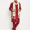 Men's Maroon Silk Blend Straight Kurta  Pyjama & Dupatta Set