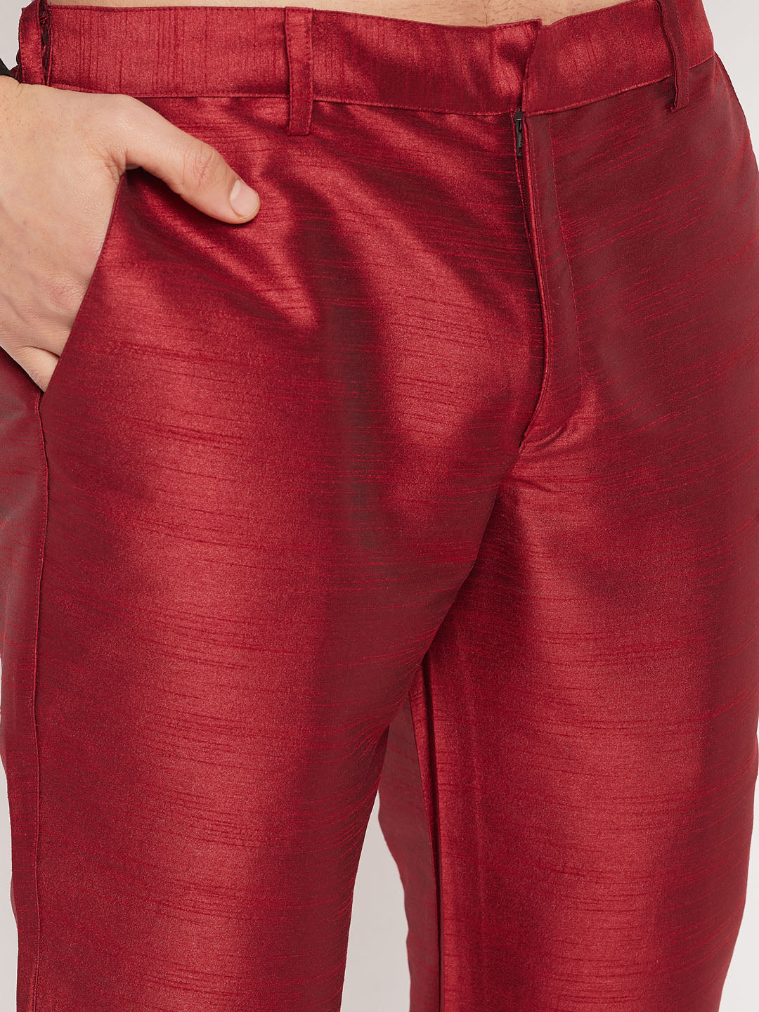Men's Maroon Silk Blend Straight Kurta  Pyjama & Dupatta Set