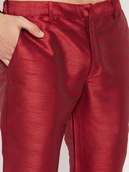 Men's Maroon Silk Blend Straight Kurta  Pyjama & Dupatta Set