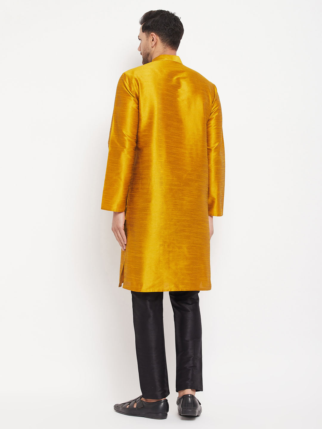 Men's Mustard Silk Blend Straight Kurta Pyjama Set