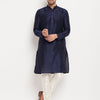 Men's Navy blue Silk Blend Straight Kurta Pyjama Set